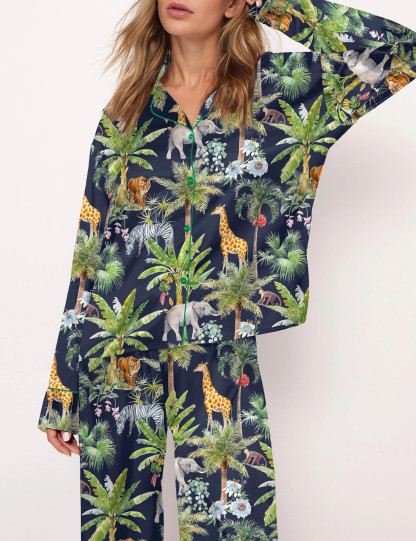 Safari Animal Satin Pajama Set For Women