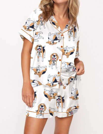 Beagle Silky Satin Pajama Set For Women
