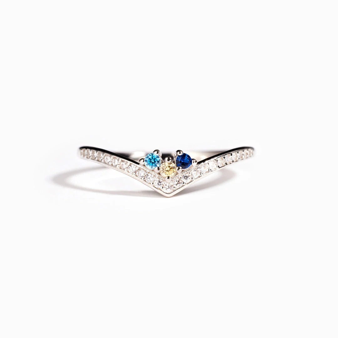 Custom Birthstones V Shape Rings With Zircon