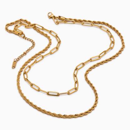 Paperclip & Drop Chain Layered Necklace