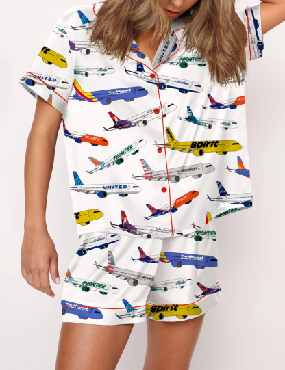 Airline Aircraft Satin Pajama Set For Women