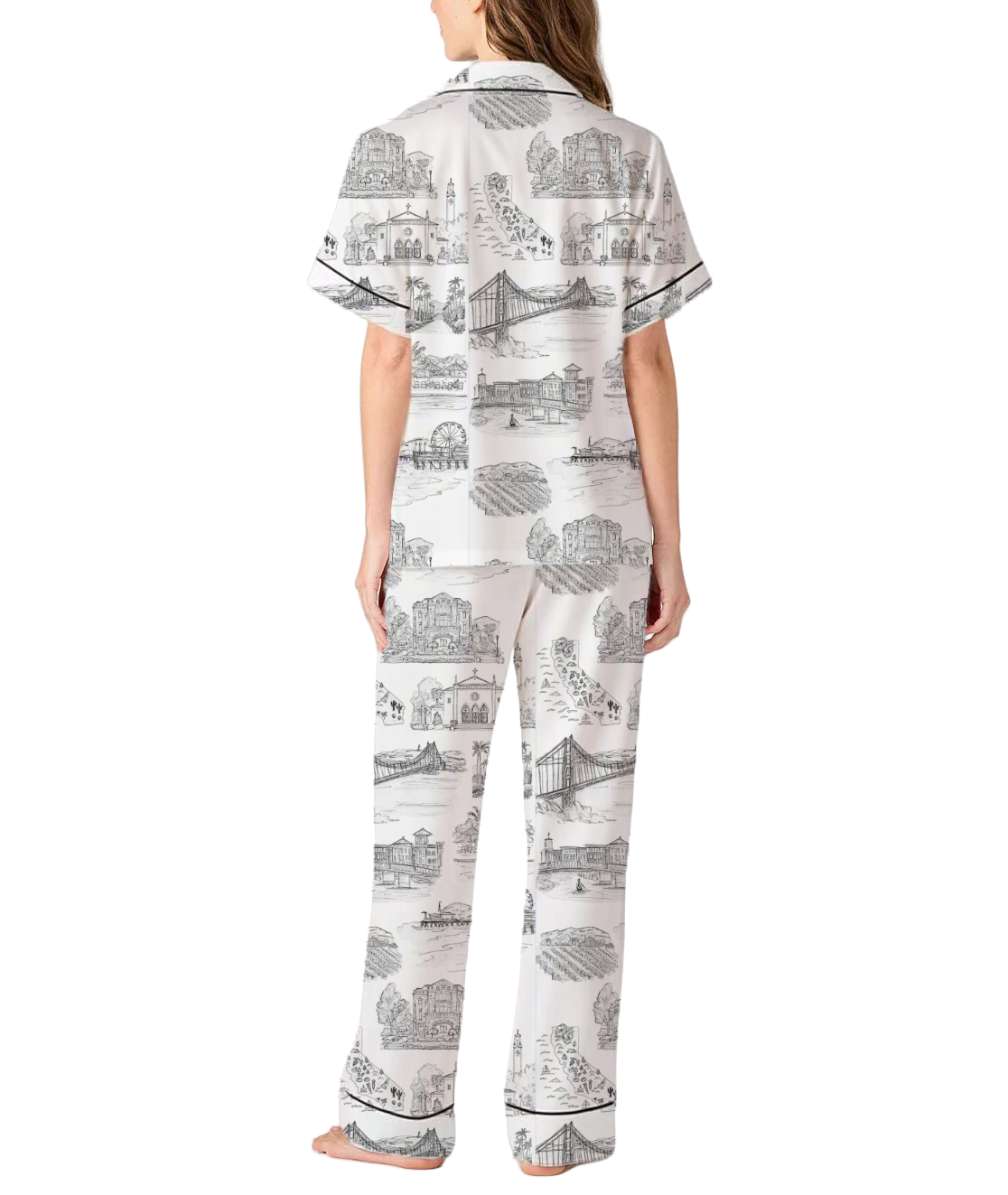 California Toile Silky Satin Pajama Pants Set For Women