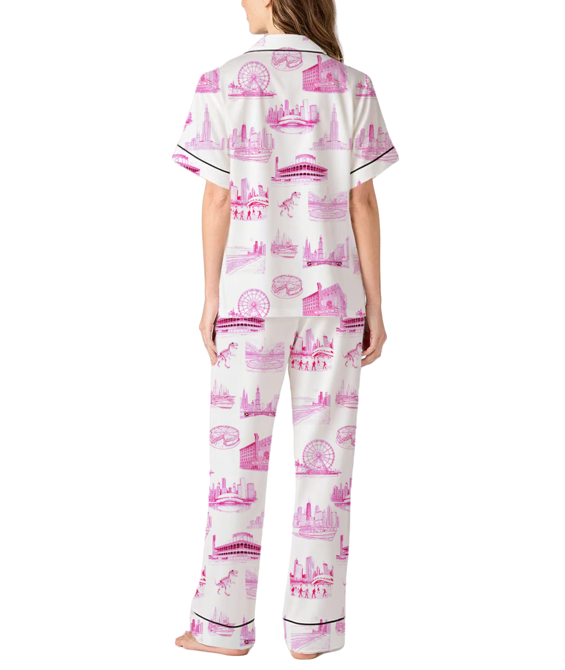 Chicago Toile Silky Satin Pajama Pants Set For Women