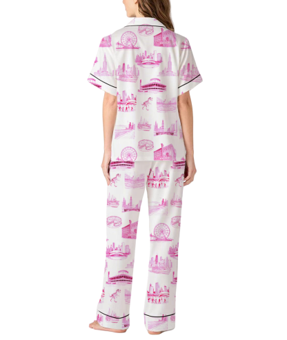 Chicago Toile Silky Satin Pajama Pants Set For Women