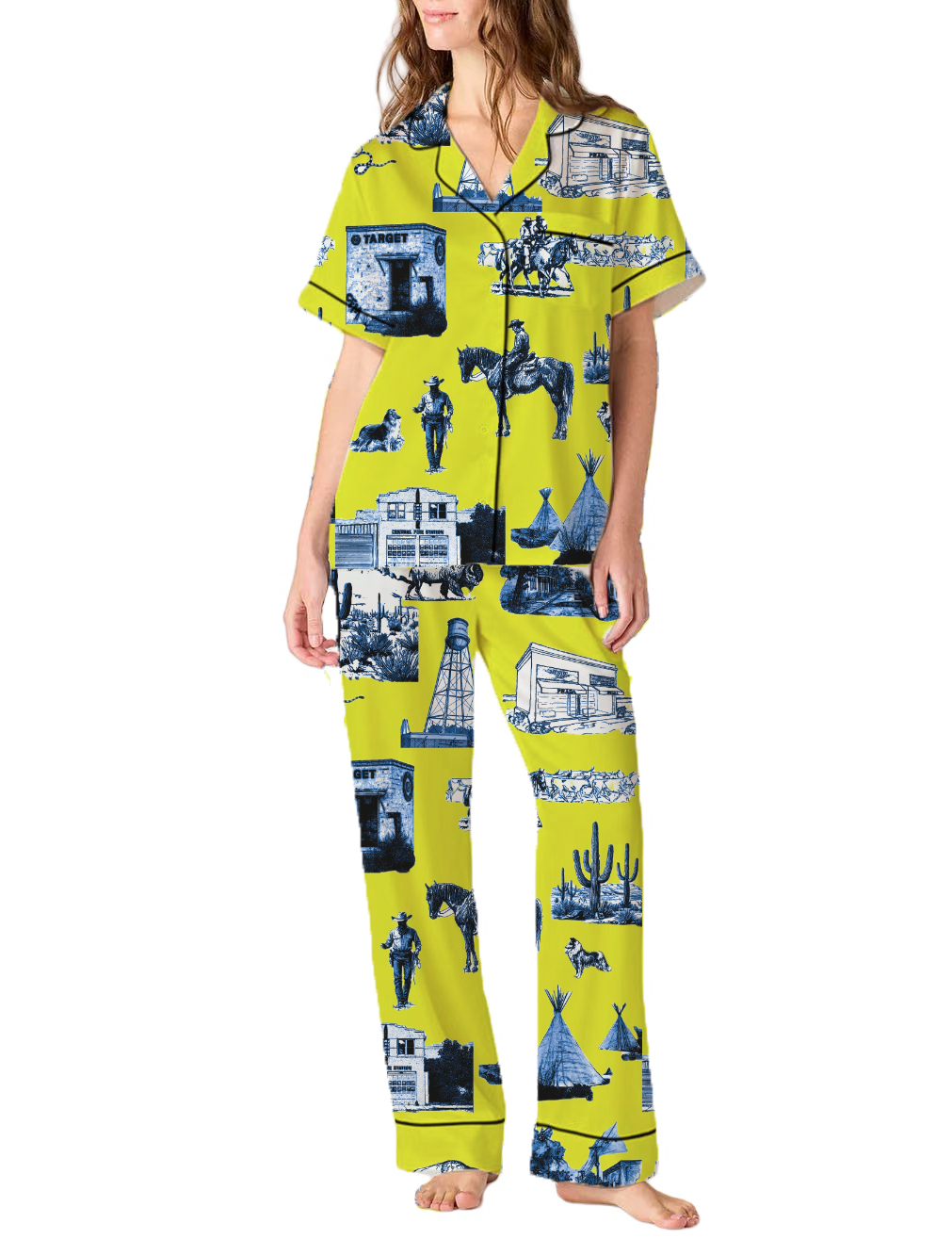 Marfa Toile Silky Satin Pajama Pants Set For Women