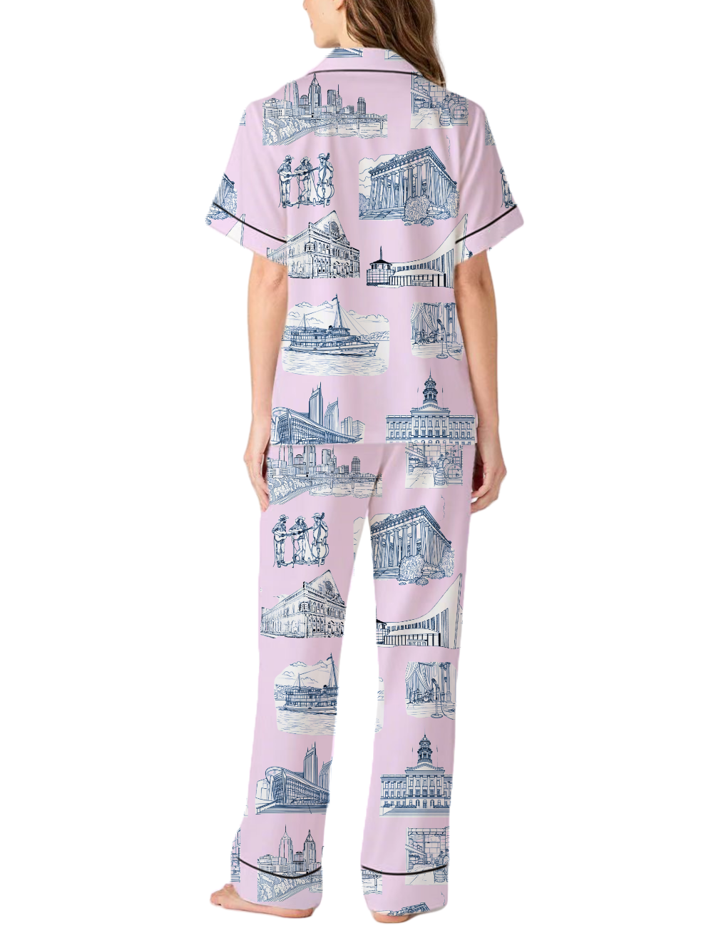 Nashville Toile Silky Satin Pajama Pants Set For Women