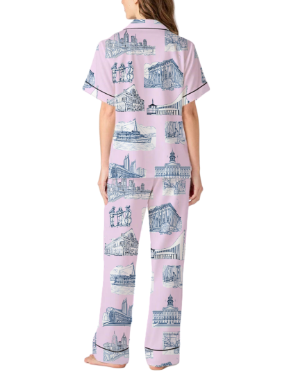 Nashville Toile Silky Satin Pajama Pants Set For Women