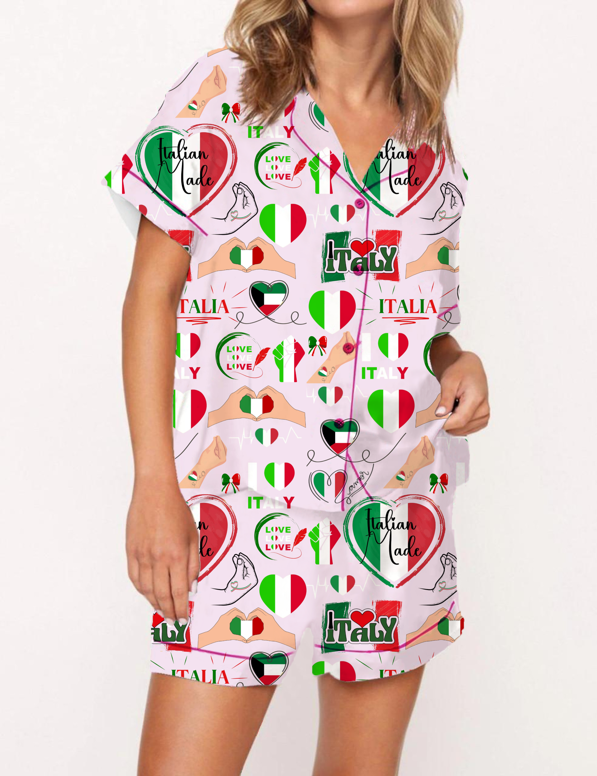Italy Travel Silky Satin Pajama Short Set For Women