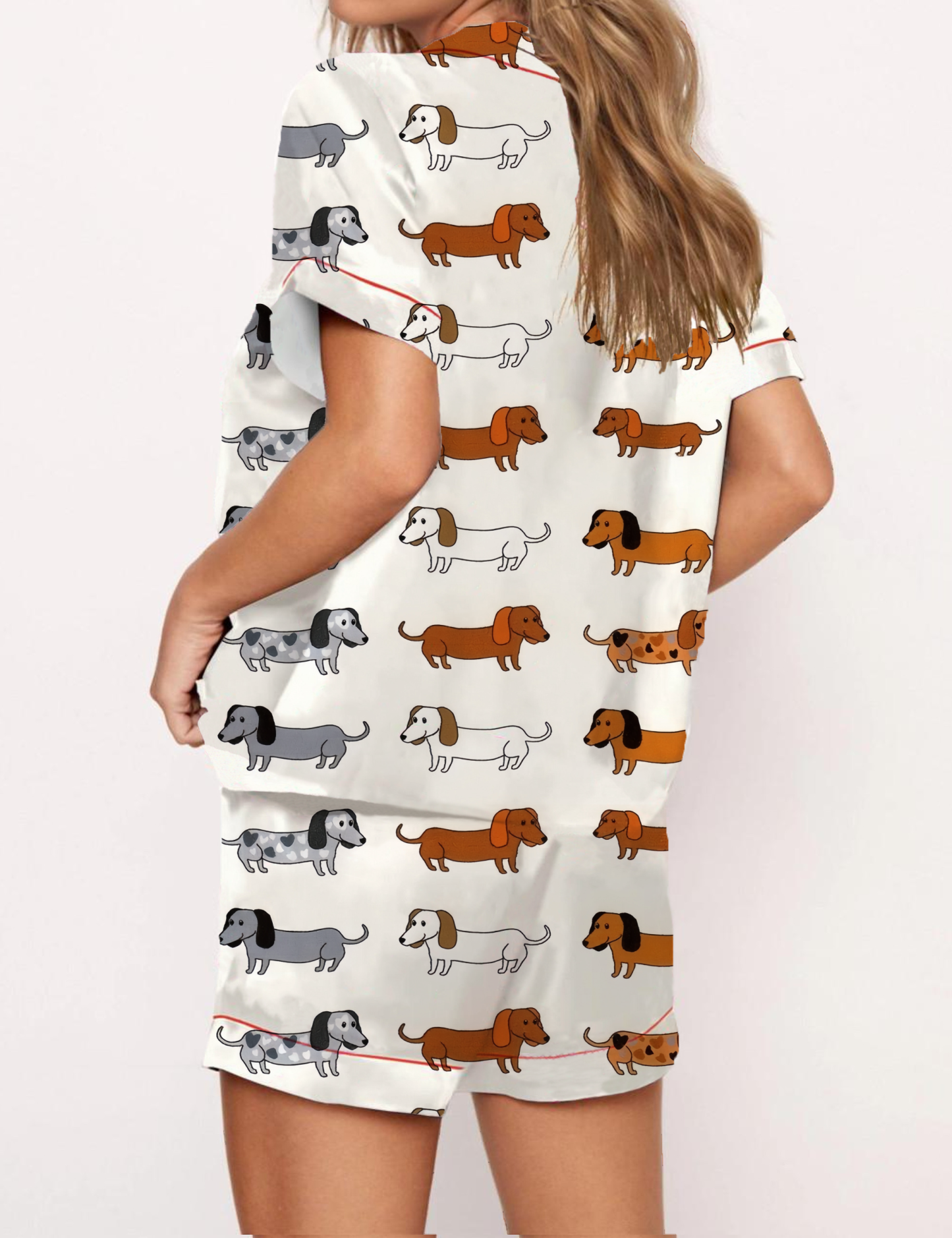 Dachshund Pattern Satin Pajama Short Set