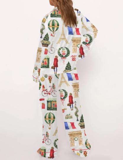 Christmas Paris Satin Pajama Set For Women