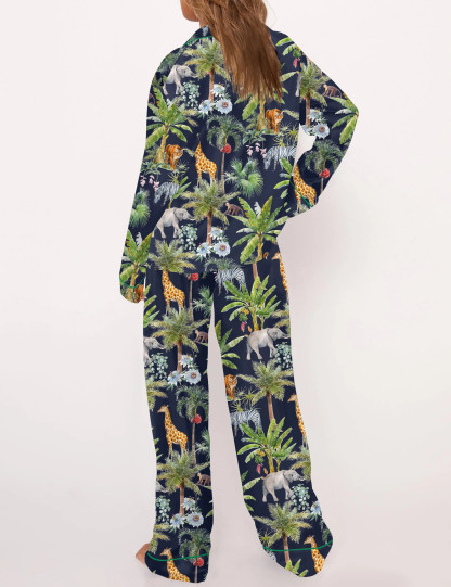 Safari Animal Satin Pajama Set For Women