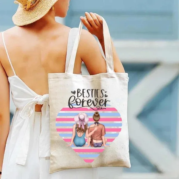 Customized Besties Forever Back Holiday Style Canvas Bag Birthday Gift For Friends