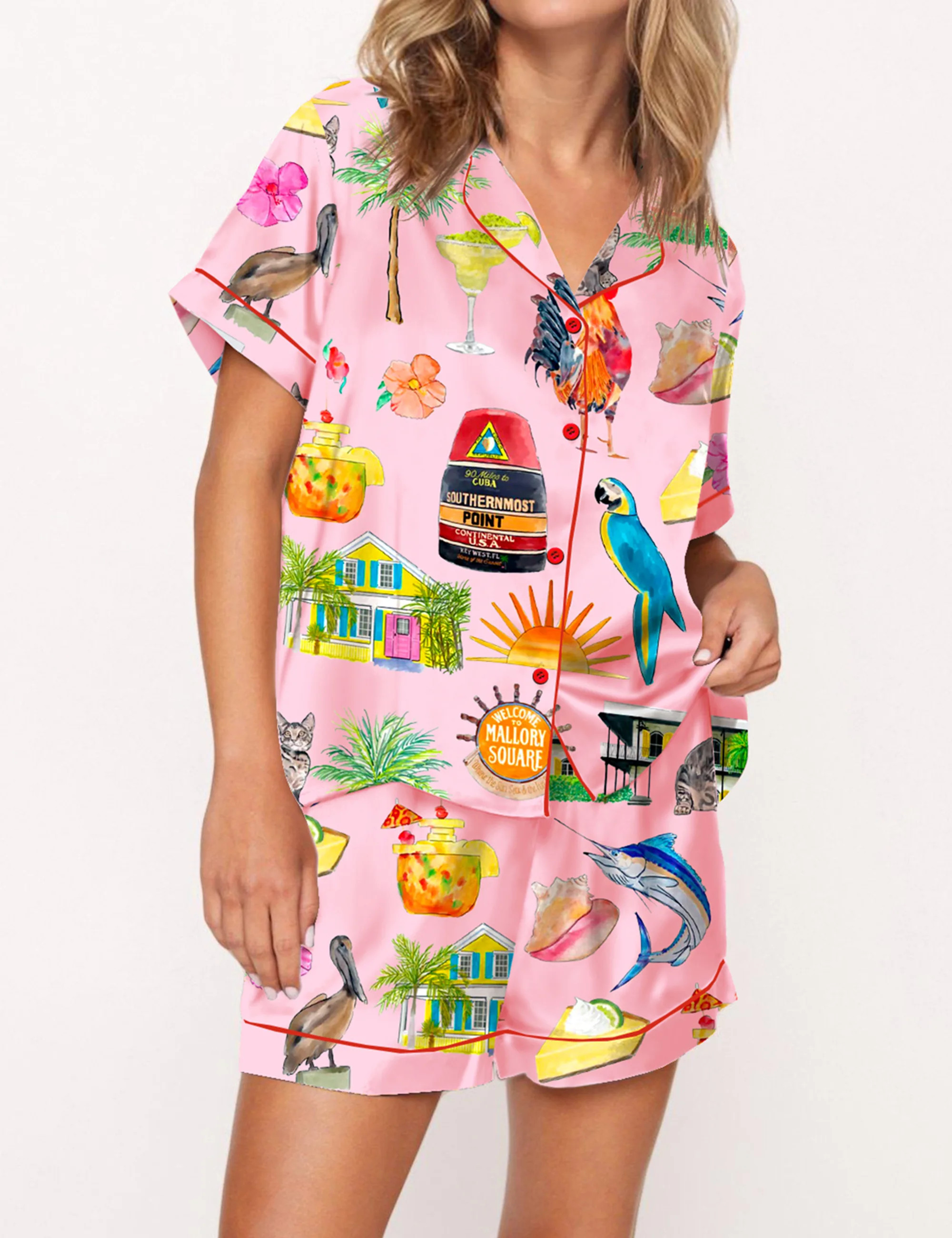 Key West Florida Travel Satin Pajama Set For Women