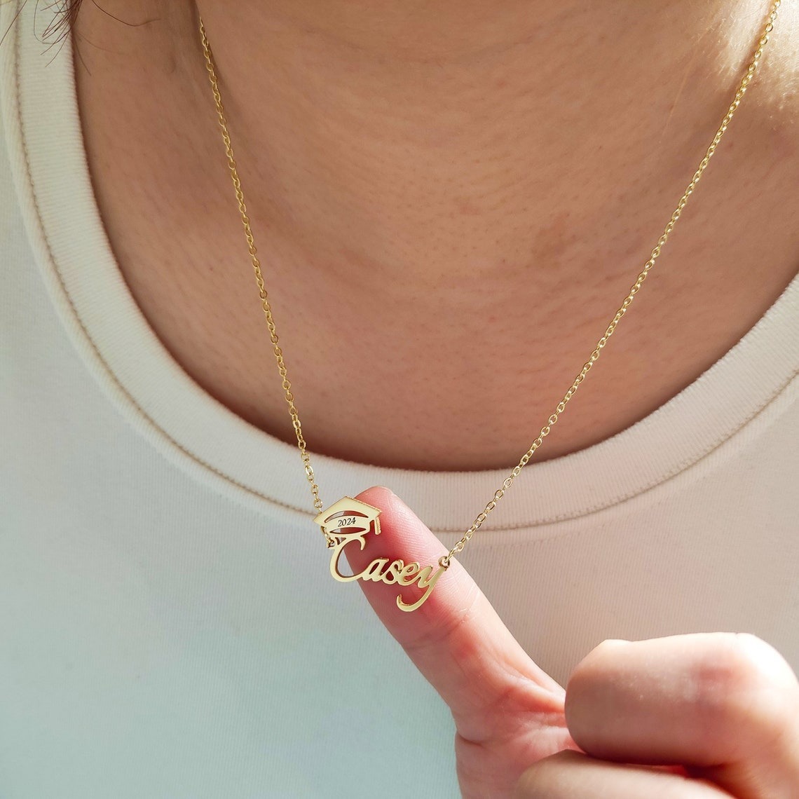 Custom 2024 Degree Cap Name Necklace