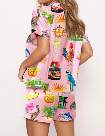 Key West Florida Travel Satin Pajama Set For Women
