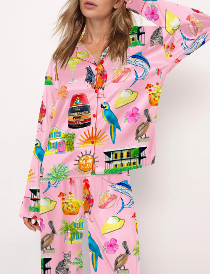 Key West Florida Travel Satin Pajama Set For Women