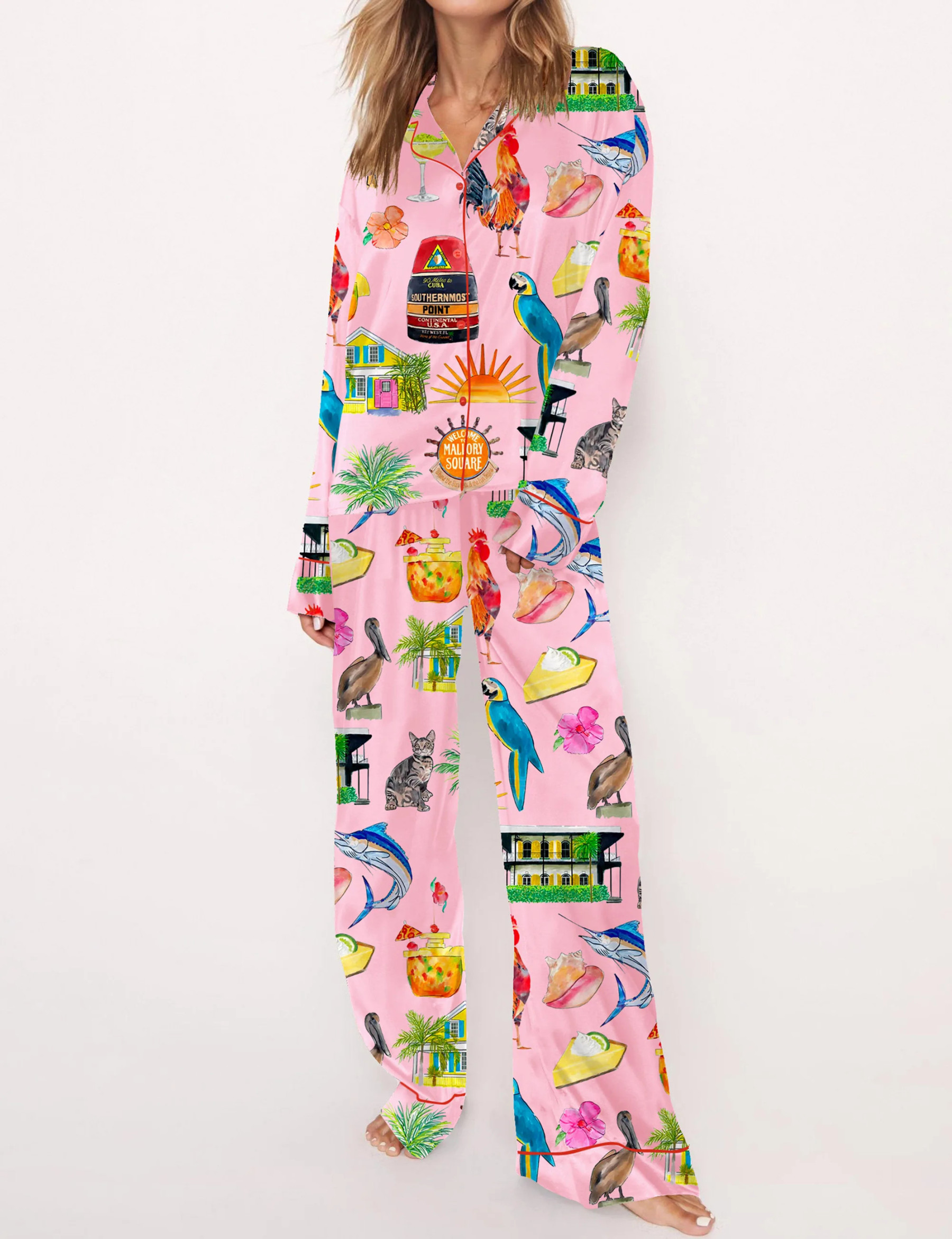 Key West Florida Travel Satin Pajama Set For Women
