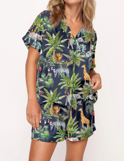 Safari Animal Satin Pajama Set For Women
