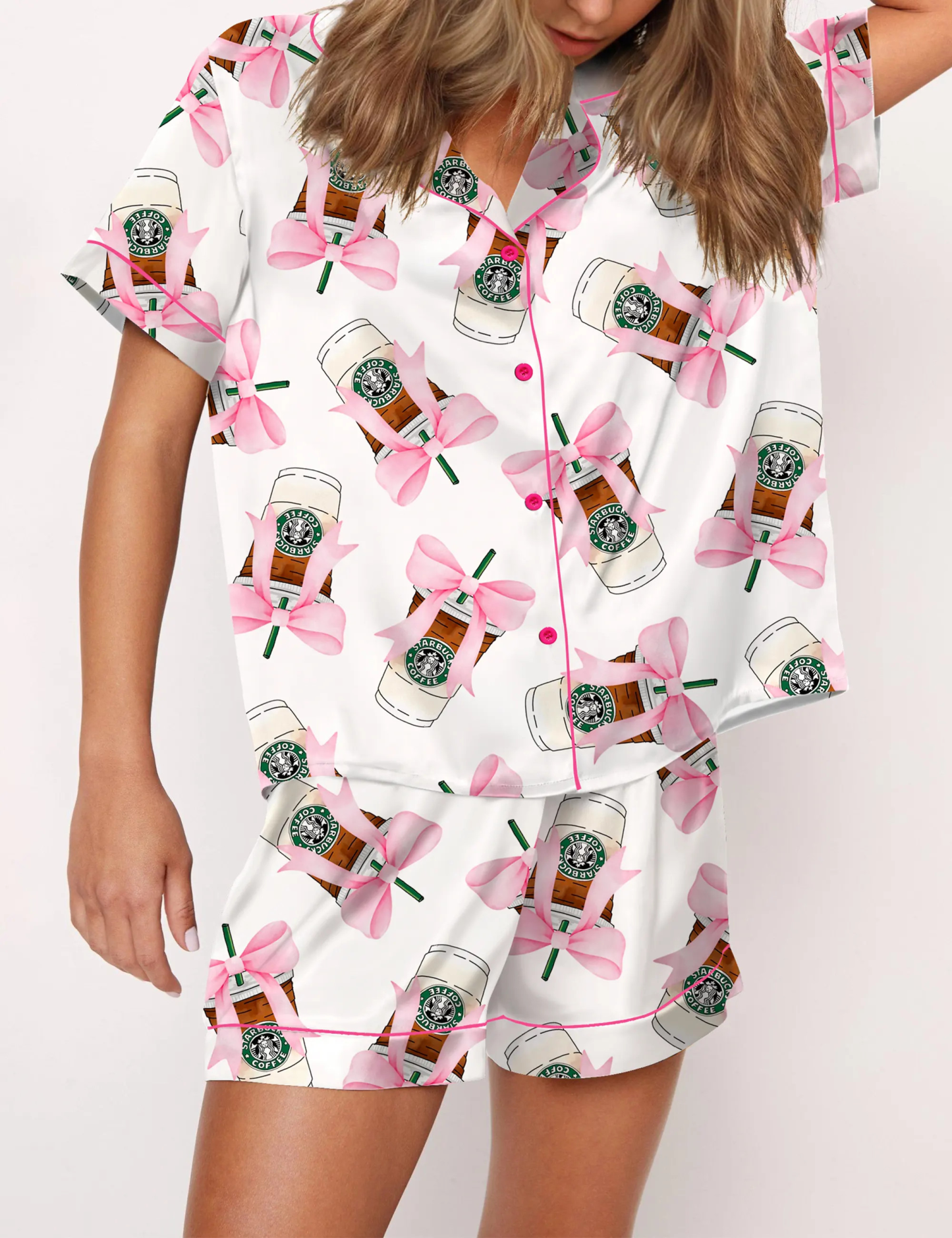 Coquette Coffee Satin Pajama Set For Women