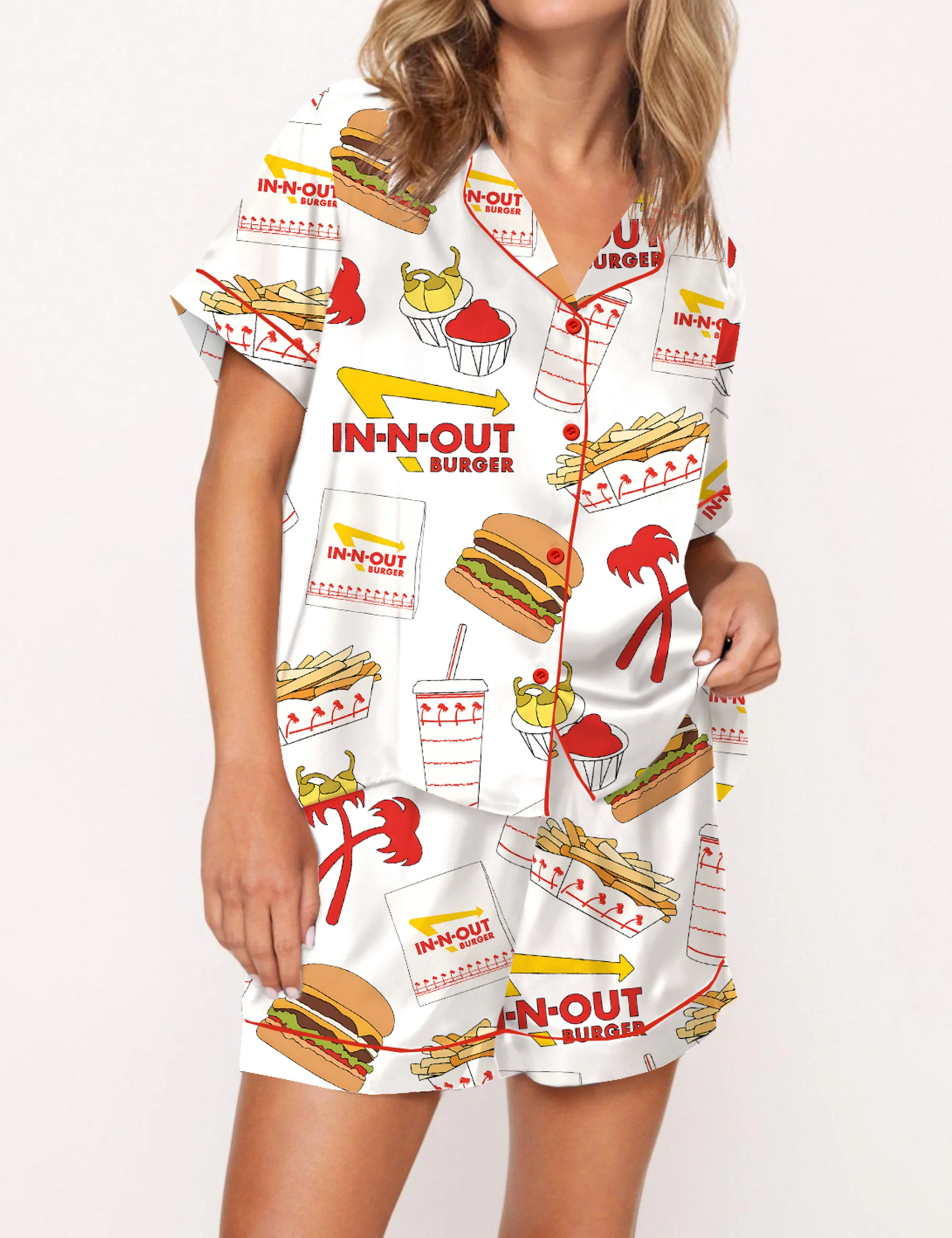 Burger Fast Food Satin Pajama Set For Women