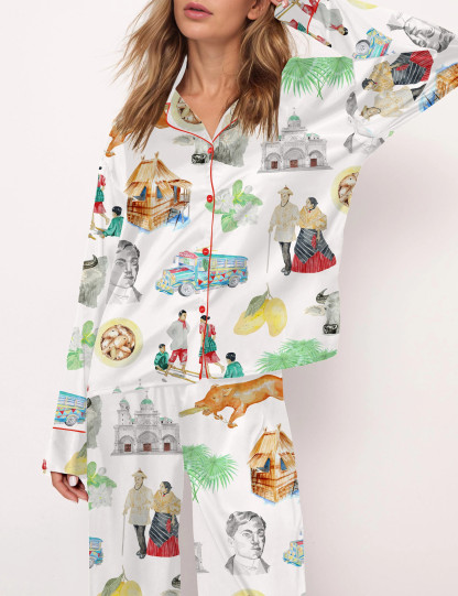  Philippines Filipino Satin Pajama Set For Women