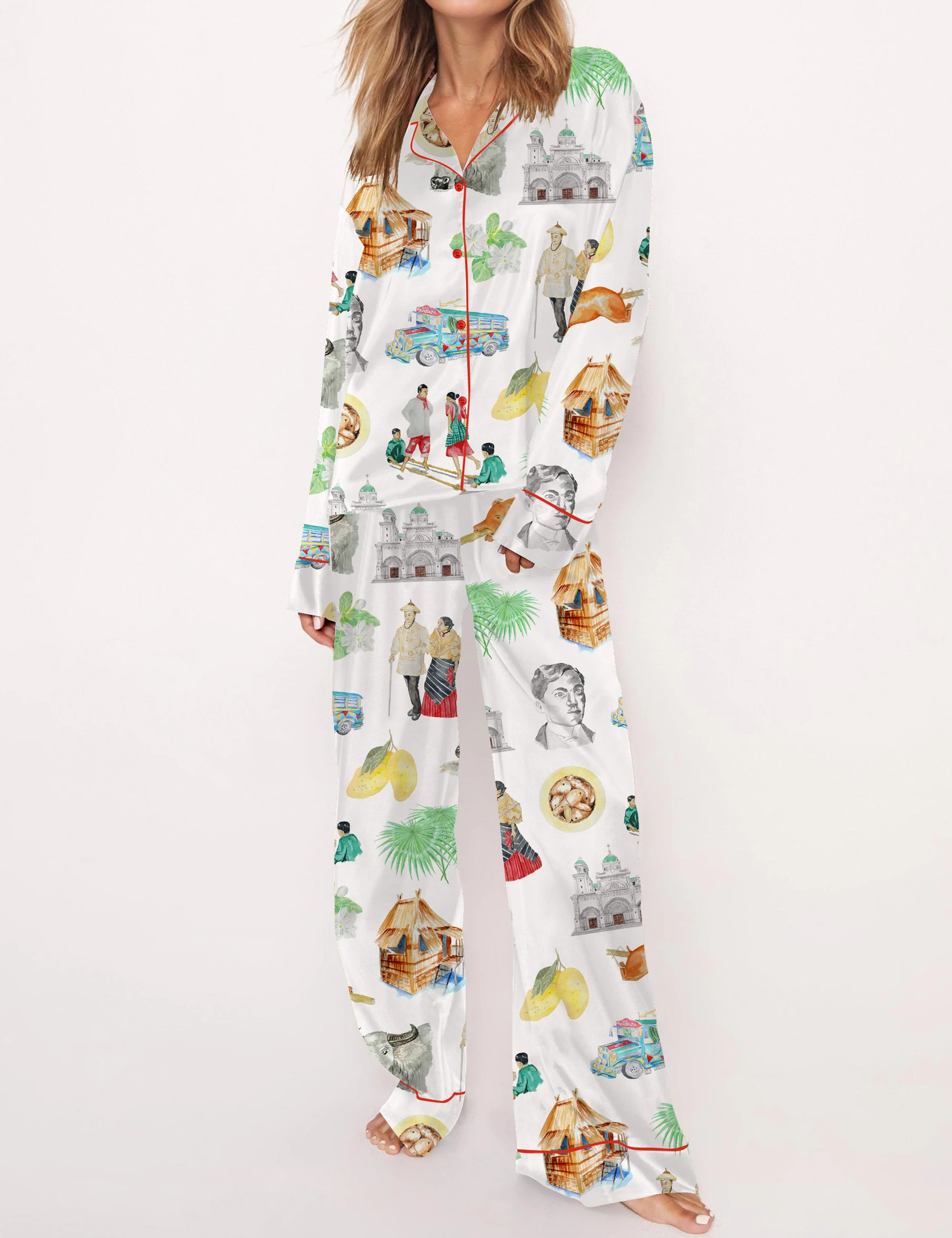  Philippines Filipino Satin Pajama Set For Women