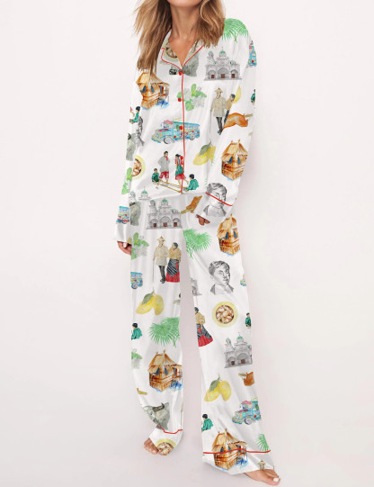  Philippines Filipino Satin Pajama Set For Women