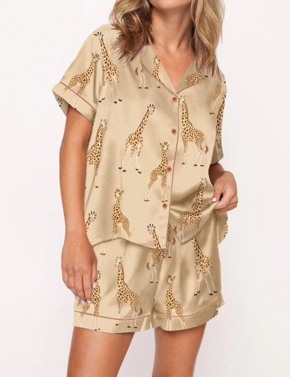 Giraffe Satin Pajama Set For Women