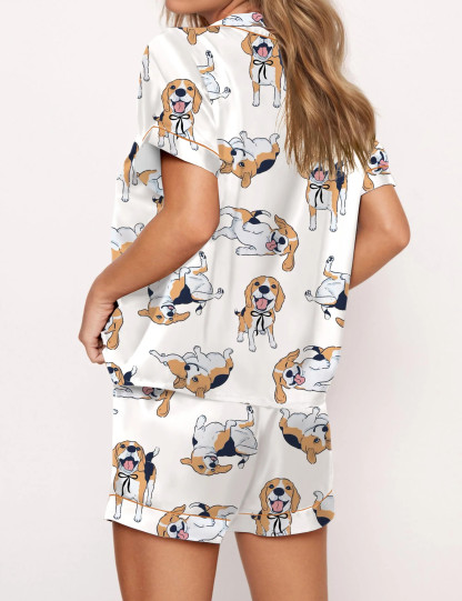 Beagle Silky Satin Pajama Set For Women