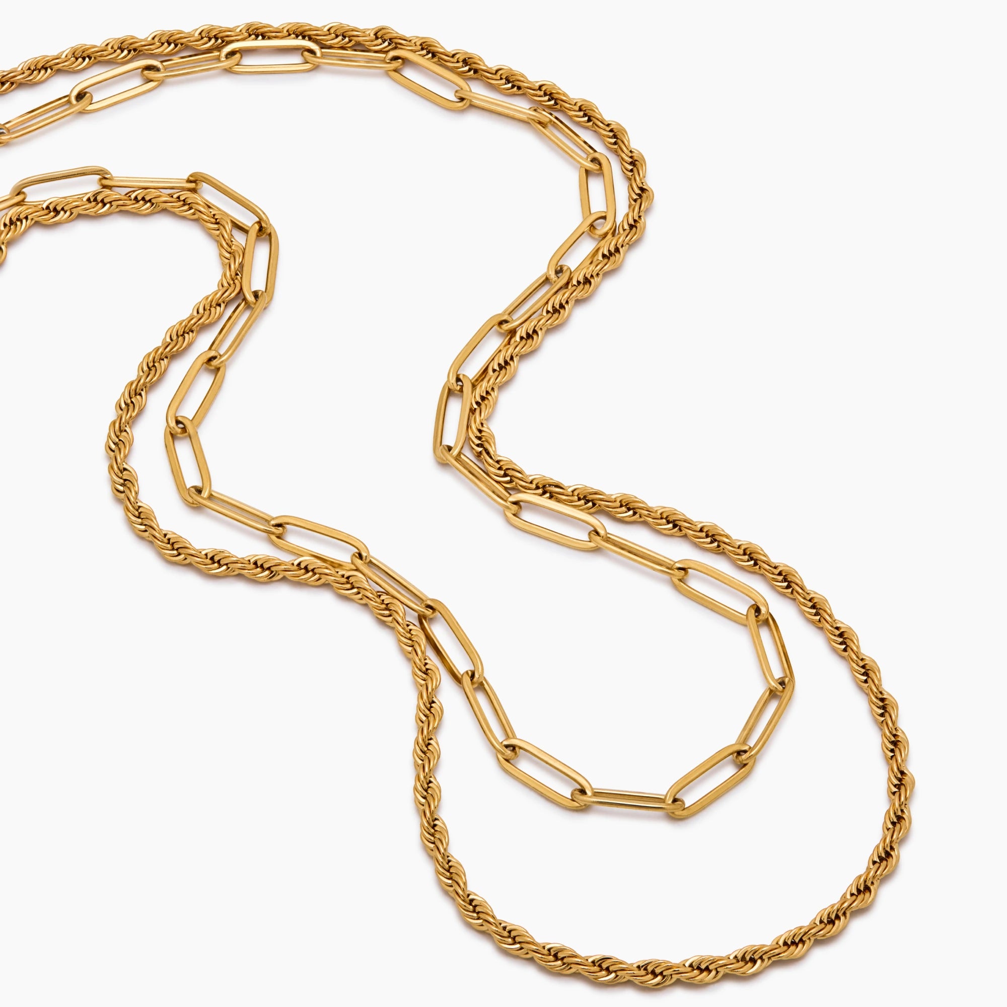 Paperclip & Drop Chain Layered Necklace