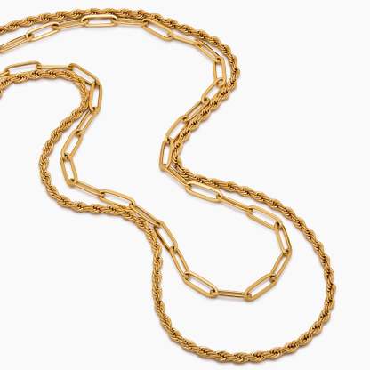 Paperclip & Drop Chain Layered Necklace