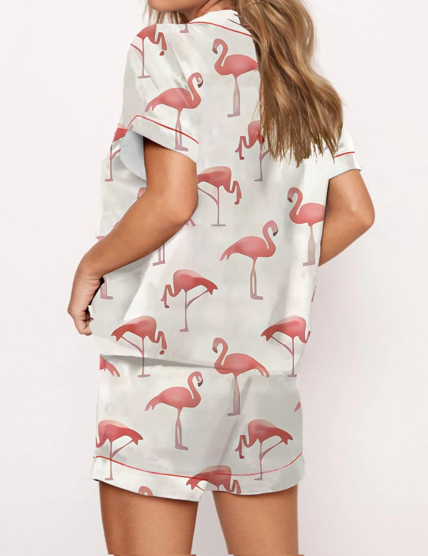 Adorable Pink Flamingo Satin Pajama Short Set
