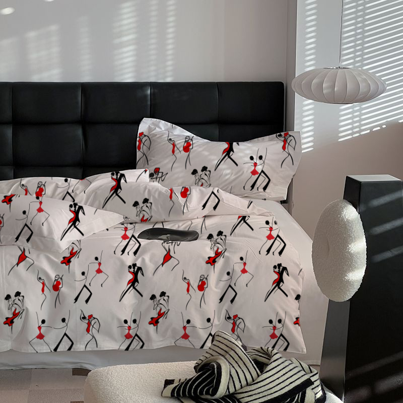 Abstract Duet Dance 100% Cotton Duvet Cover Set  King Twin Comforter Queen Bedding for Guest Room with Hidden Zipper Closure 3Pcs