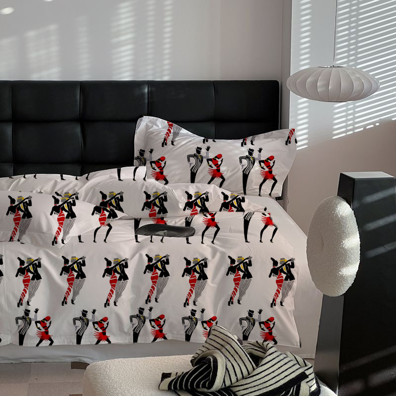 Abstract Duet Dance 100% Cotton Duvet Cover Set  King Twin Comforter Queen Bedding for Guest Room with Hidden Zipper Closure 3Pcs