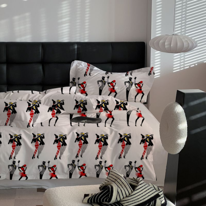 Abstract Duet Dance 100% Cotton Duvet Cover Set  King Twin Comforter Queen Bedding for Guest Room with Hidden Zipper Closure 3Pcs