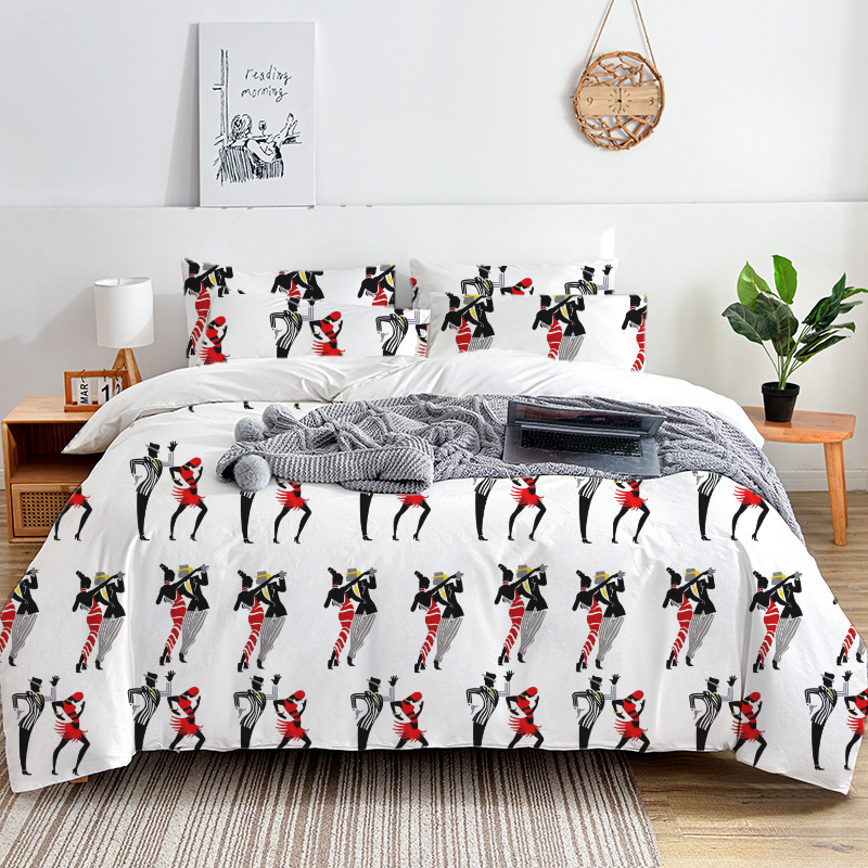 Abstract Duet Dance 100% Cotton Duvet Cover Set  King Twin Comforter Queen Bedding for Guest Room with Hidden Zipper Closure 3Pcs