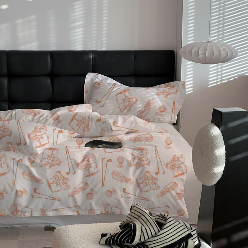 Golf Sport Toile 100% Cotton Duvet Cover Set  King Twin Comforter Queen Bedding for Guest Room with Hidden Zipper Closure 3Pcs