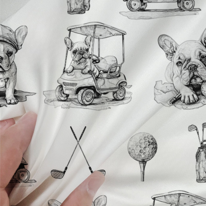 French Bulldogs Golf Toile 100% Cotton Duvet Cover Set  King Twin Comforter Queen Bedding for Guest Room with Hidden Zipper Closure 3Pcs