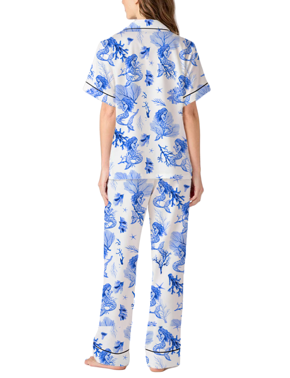 Mermaid Toile Satin Pajama Pants Set For Women