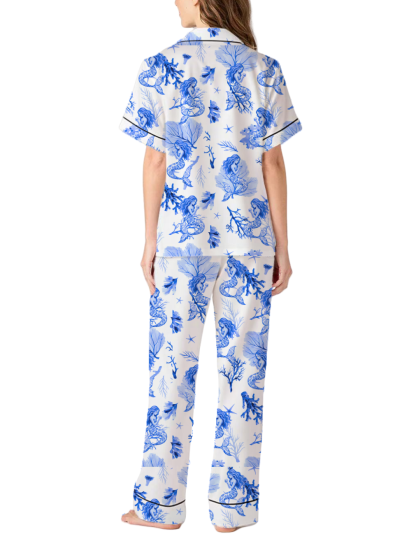 Mermaid Toile Satin Pajama Pants Set For Women