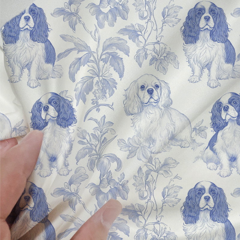 Cavalier King Charles Toile 100% Cotton Duvet Cover Set  King Twin Comforter Queen Bedding for Guest Room Toile de Jouy with Hidden Zipper Closure 3Pcs
