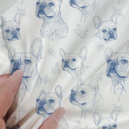 French Bulldogs Toile 100% Cotton Duvet Cover Set  King Twin Comforter Queen Bedding for Guest Room with Hidden Zipper Closure 3Pcs
