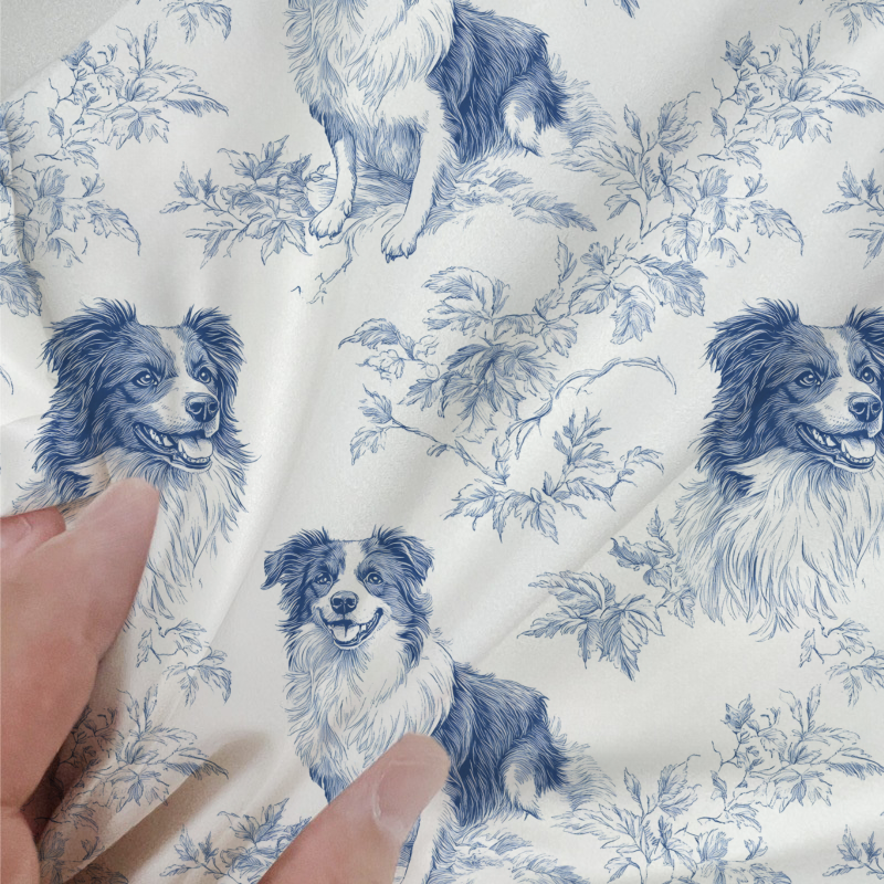Border Collie Toile 100% Cotton Duvet Cover Set  King Twin Comforter Queen Bedding for Guest Room Toile de Jouy with Hidden Zipper Closure 3Pcs