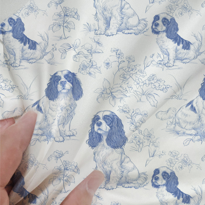 Cavalier King Charles Toile 100% Cotton Duvet Cover Set  King Twin Comforter Queen Bedding for Guest Room Toile de Jouy with Hidden Zipper Closure 3Pcs