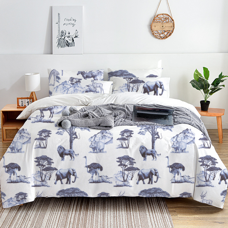 American Safari Toile 100% Cotton Duvet Cover Set  King Twin Comforter Queen Bedding for Guest Room with Hidden Zipper Closure 3Pcs