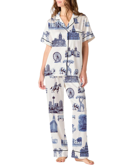 San Antonio Toile Silky Satin Pajama Pants Set For Women