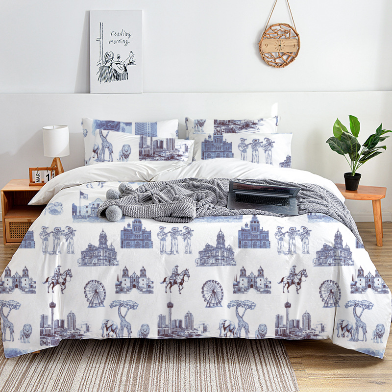 San Antonio Toile 100% Cotton Duvet Cover Set  King Twin Comforter Queen Bedding for Guest Room with Hidden Zipper Closure 3Pcs