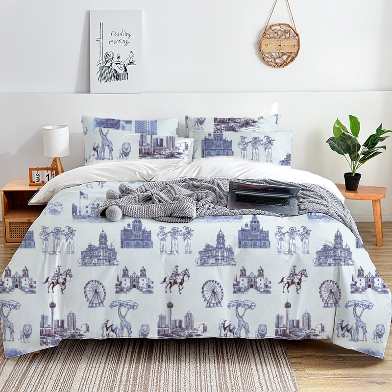 San Antonio Toile 100% Cotton Duvet Cover Set  King Twin Comforter Queen Bedding for Guest Room with Hidden Zipper Closure 3Pcs