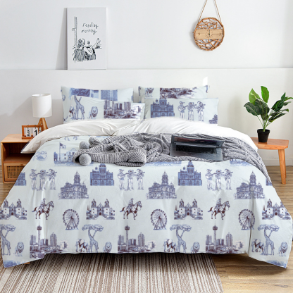 San Antonio Toile 100% Cotton Duvet Cover Set  King Twin Comforter Queen Bedding for Guest Room with Hidden Zipper Closure 3Pcs