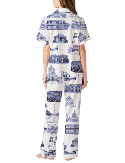 Washington DC Toile Silky Satin Pajama Pants Set For Women